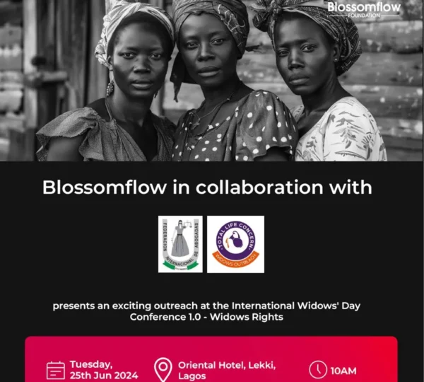 Image depicting empowerment and advocacy for Widows' Rights at BlossomFlow Foundation's International Widows' Day Conference 2024.