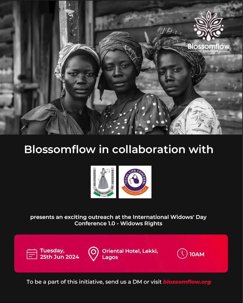 Image depicting empowerment and advocacy for Widows' Rights at BlossomFlow Foundation's International Widows' Day Conference 2024.