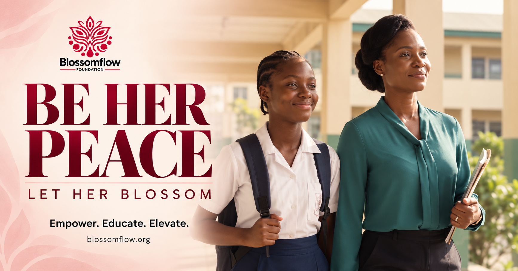 Be Her Peace film cover showing a schoolgirl and her mentor in a school corridor.